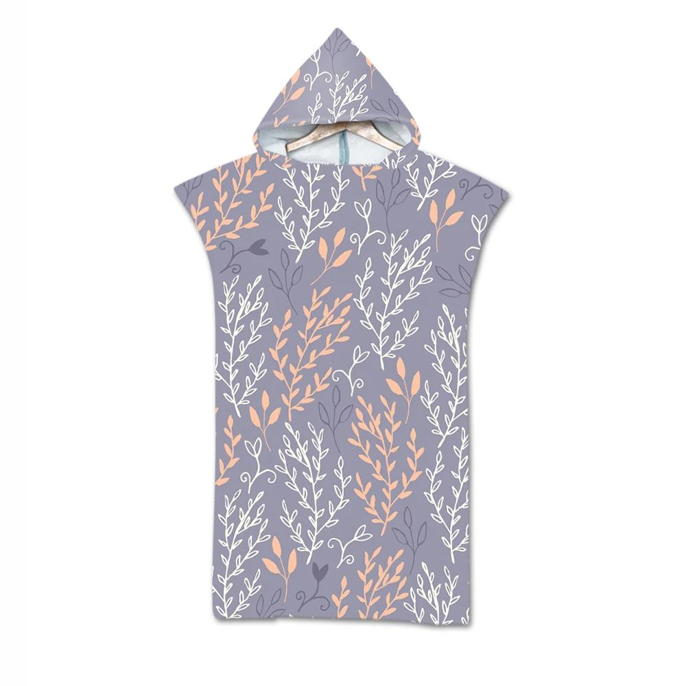 Botanical Floral Hooded Beach Towel Quick Dry Surf Poncho,Bath Towel,Sports Towels for Swimming, Beach, Surfing, Diving, Bathing