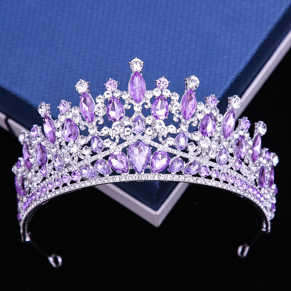 DIEZI 14 Colors Pink Green Blue Opal Crystal Tiara Crown Women Girls Wedding Elegant Luxury Princess Party Hair Dress Jewelry