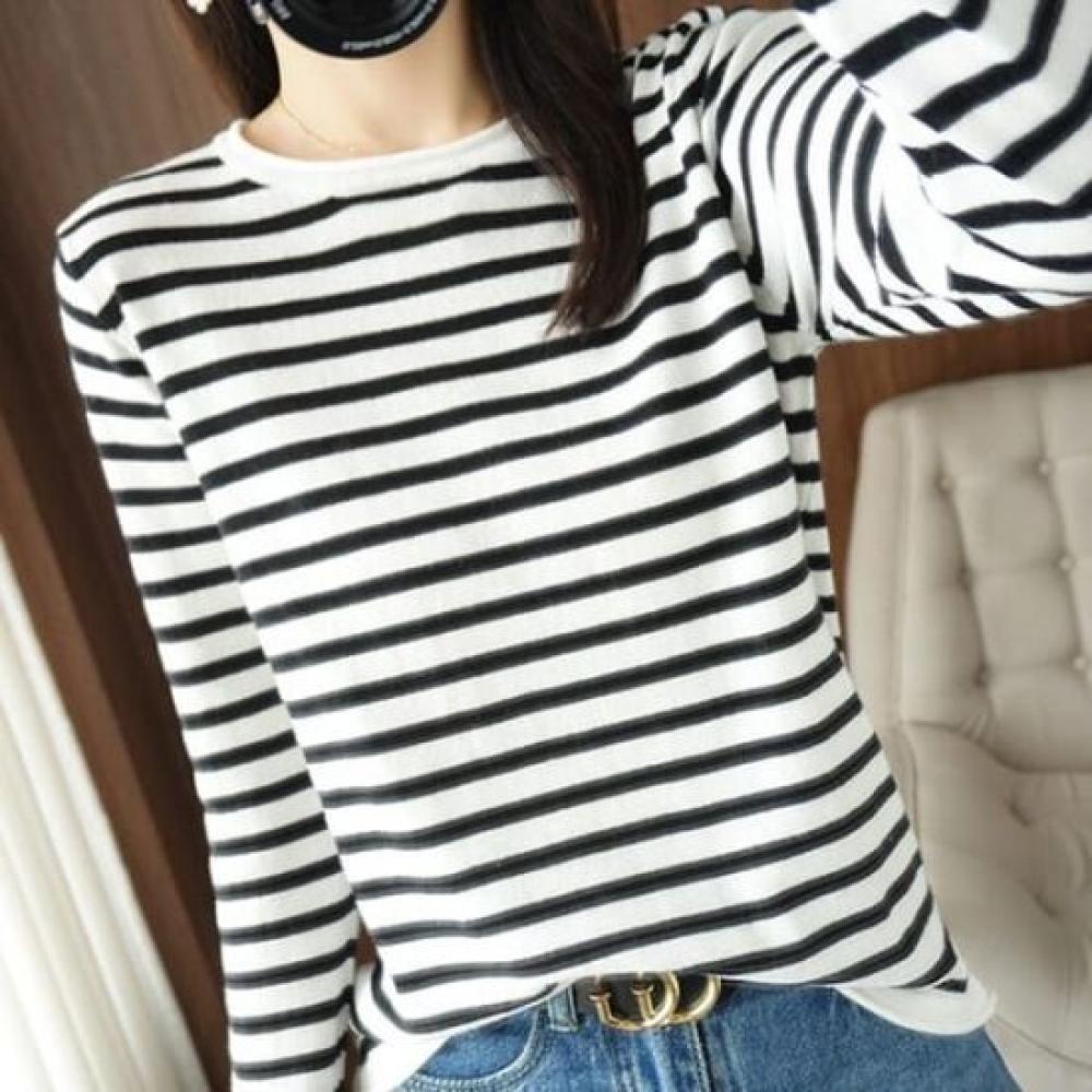 Navava Nk3587 Daily Casual Stripe Long Sleeve Knit Tee