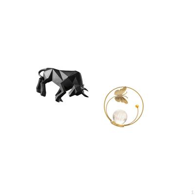 Modern Resin Bull Sculpture Crystal Ball Figurine Abstract Ornament for Entryway Tabletop Desk Shelf