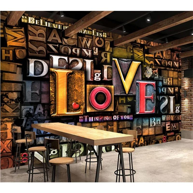 Wallpaper 3d Letters Retro Tv Background Wall Living Room Restaurant Wallpaper Hotel Decorative Mural