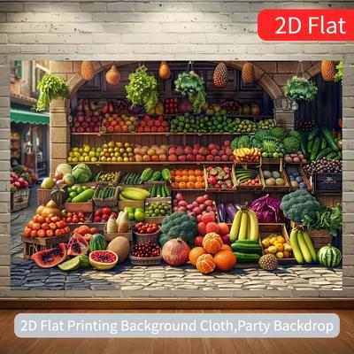 2D Old Town Grocery Backdrop, Fresh Market Scene Background for Farm-to-Table & Organic Events