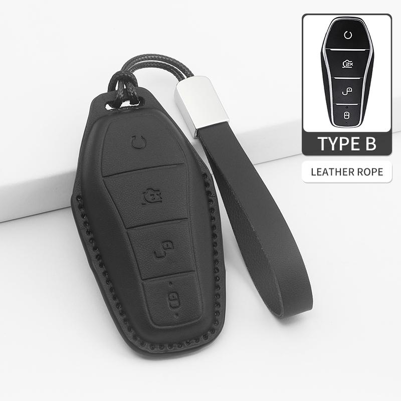 Voor Byd Atto 3 Han Ev Dolphin PU Leer Auto Afstandsbediening Sleutelhoesje Shell Krasbestendig Duurzaam Beschermer Auto Sleutelhoesje Accessoire gray