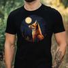 T-Shirt Men Fox In Moonlight Motif Cotton Size XS To 5XL