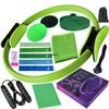 Fünfzehnteiliges Fitness-Set: Latex-Widerstandsbänder, Kühlhandtuch, Gleitscheiben, 3m Springseil, Pilates-Ring.