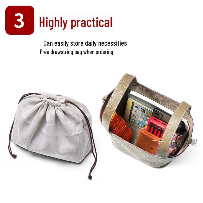 Women's High-Quality Genuine Leather Bucket Bag - Exquisite Cowhide Handbag