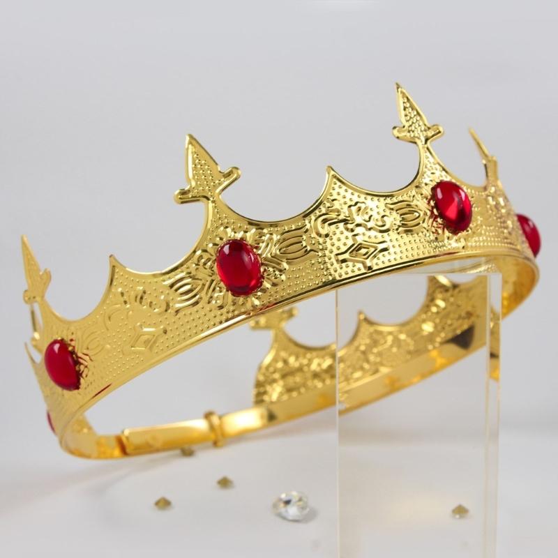 Luxurious Regius Crowns Antique Gold King Crowns Crystal Medieval Headwear for Costume and Performances