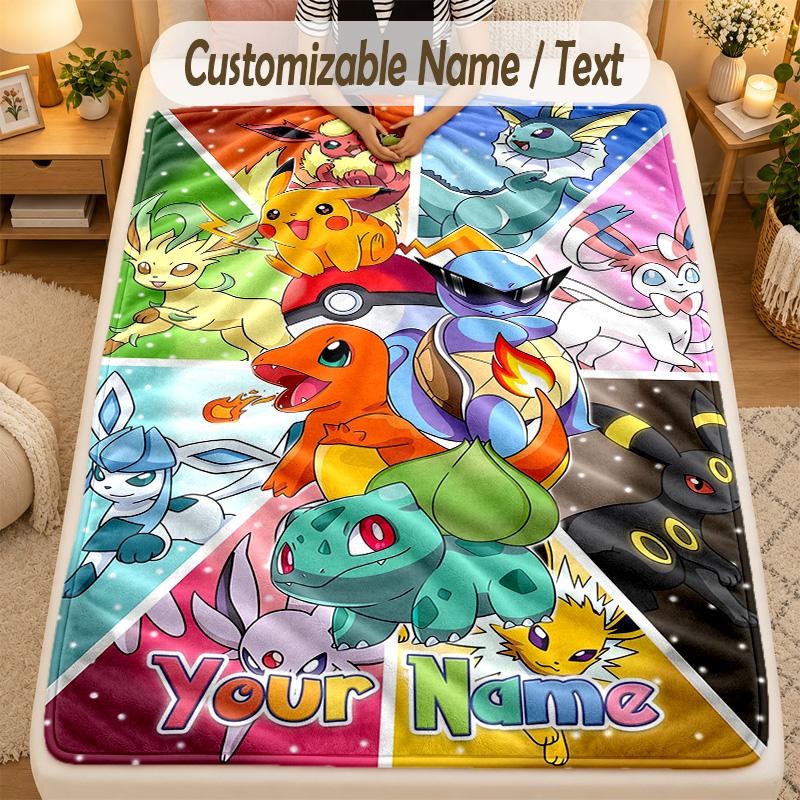 Flannel BlanketPokémon Custom Name Text Personalized Soft Warm Throw Blanket Home Decor Gift