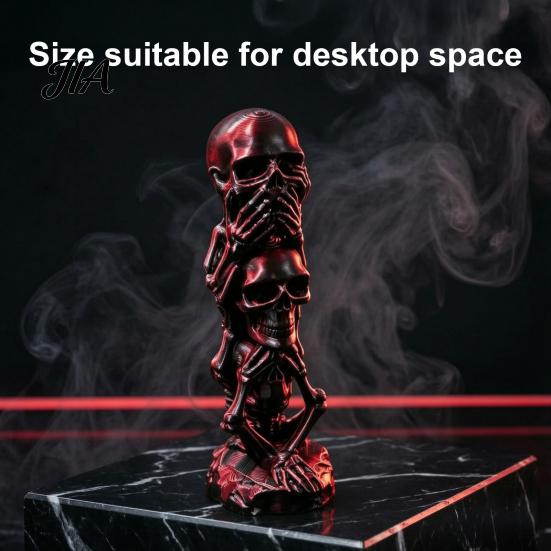 Skull Figurine Decor Triple Stacked Skulls Figurine, Spooky See Hear Speak No Evil Skeleton Head Three Wise Skeletons Statue Statue, 3D Printed Gothic