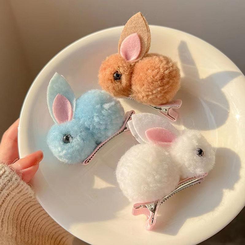 Autumn And Winter Cartoon Children'S Hairpin Three-Dimensional Plush Cute Bunny Hairpin Baby Does Not Hurt Hair Side Clip Hair Accessories Girl