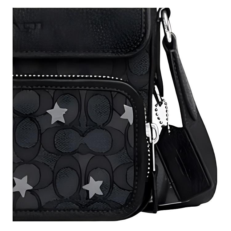 Coach Sullivan 20 Star Embroidery Classic Monogram Leather And Fabric Messenger Bag Women Bags Charcoal-Gray Black CO930-SVPHT