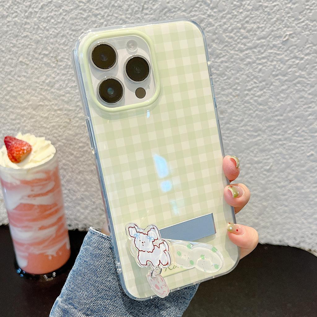 Ins Style Cute Cartoon IMD Stand Phone Case For iPhone 16 15 14 13 Pro Max Protective Back Cover