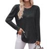 Women's Winter Tops Long Sleeve T-Shirt Round Neck Solid Color Fashion Button Tops