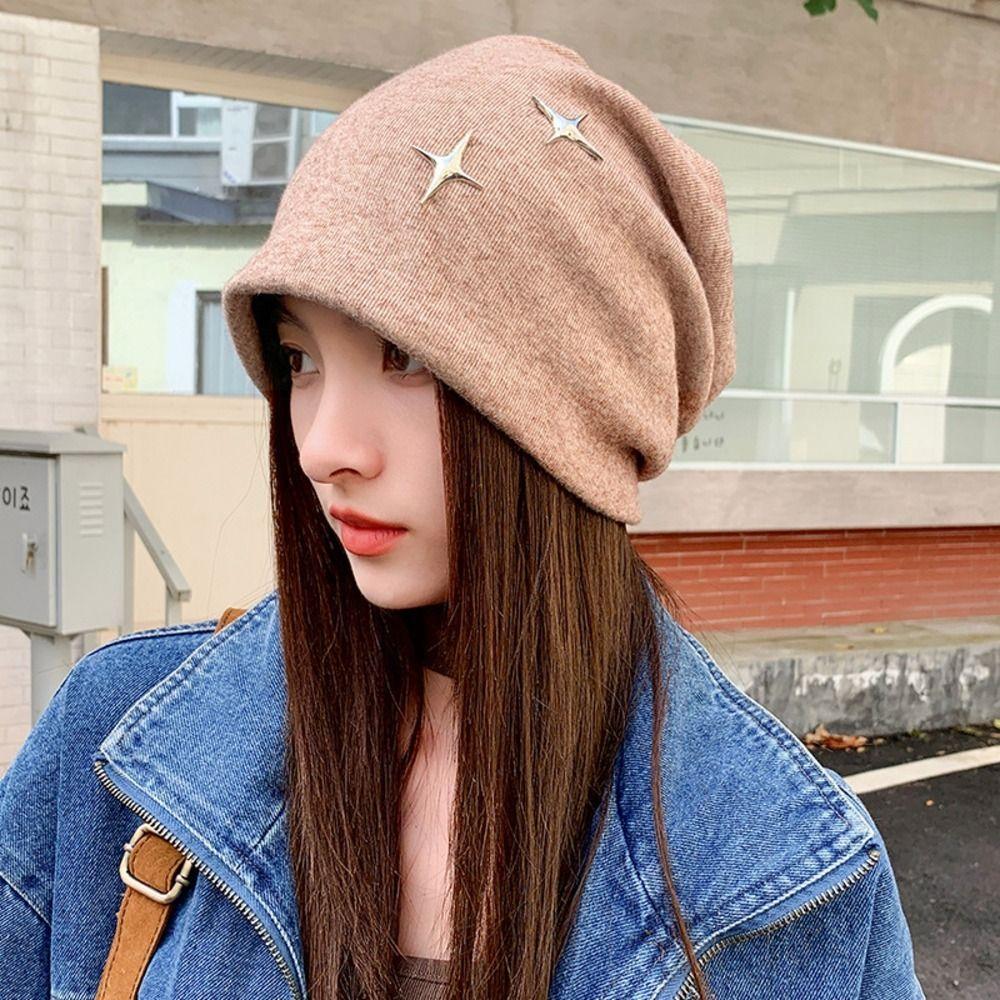 Polyester Slouchy Beanie Hat Star Decor Warm Earflap Hat Fall Winter Beanie Hat  Outdoor Activities
