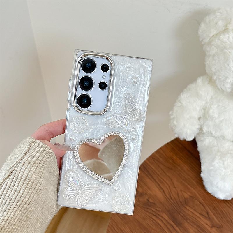 

Creative Women S Makeup Mirror Mobile Phone Case For Samsung S25Ultra Bear Butterfly S24 Heart Mirror A15 Flower samsung a16