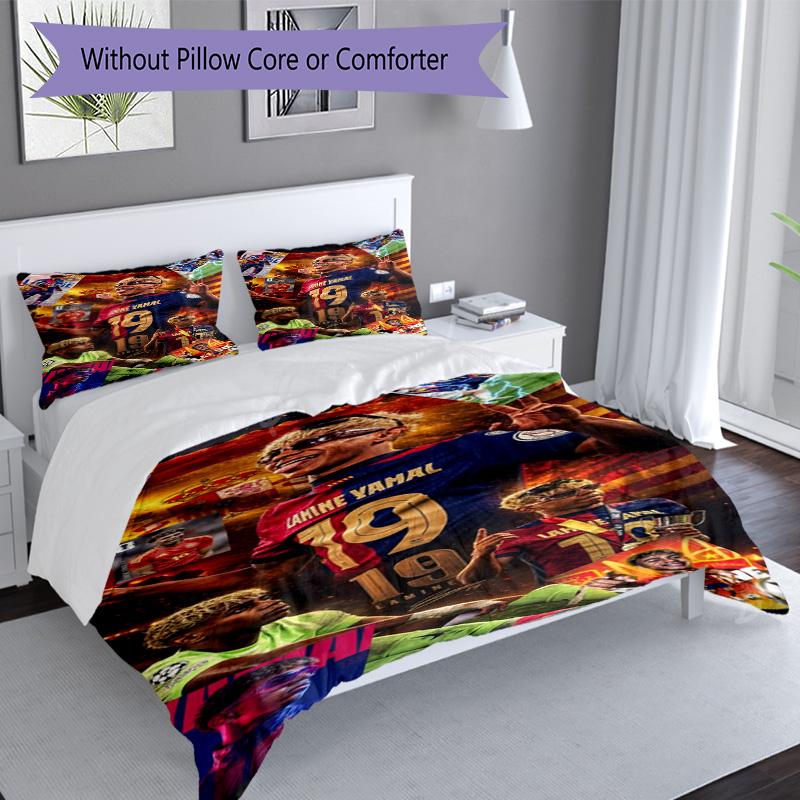 Lamine Yamal Football Graphic Bedding Set,Cozy Bed Linen for Teen Boys Bedroom Decoration,Perfect Birthday Gift,Washable Duvet Cover with Pillowcases,