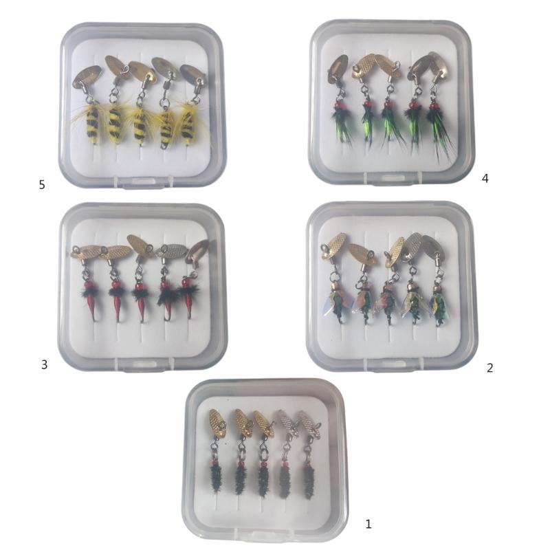 5Pcs Fly Fishing Swimbait Rotating Sequins Lures Insect Flies Fly Fishing Lures with Fish Hook Fishing Accessories
