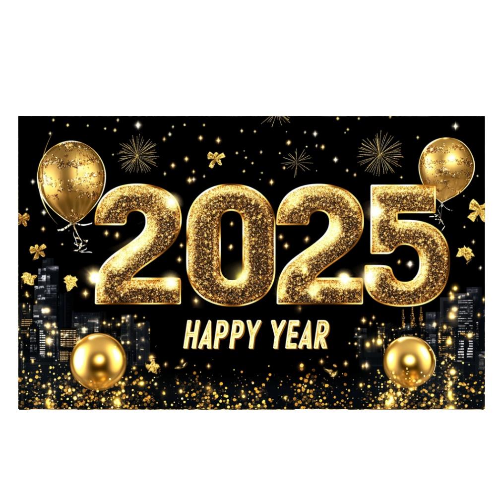 2025 New Year Theme Party Background Fireworks Golden Balloon Clock Banner Decoration Happy New Year Family Photo Supplies