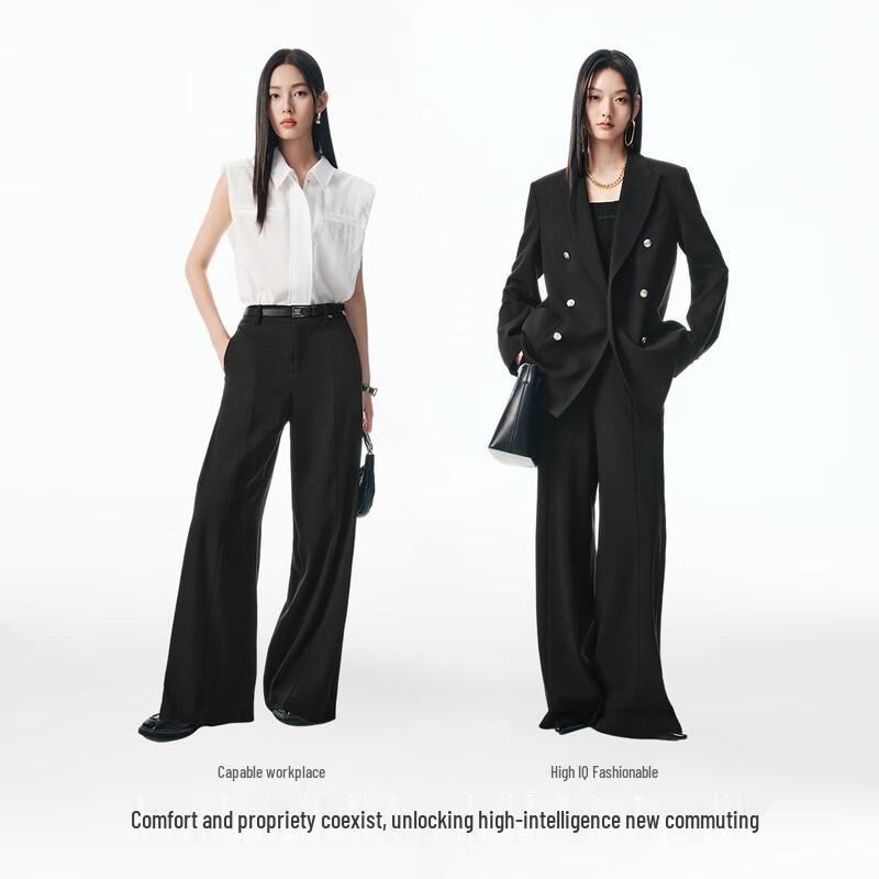 PEACEBIRD Women's Wide-Leg Straight-Fit Casual Trousers