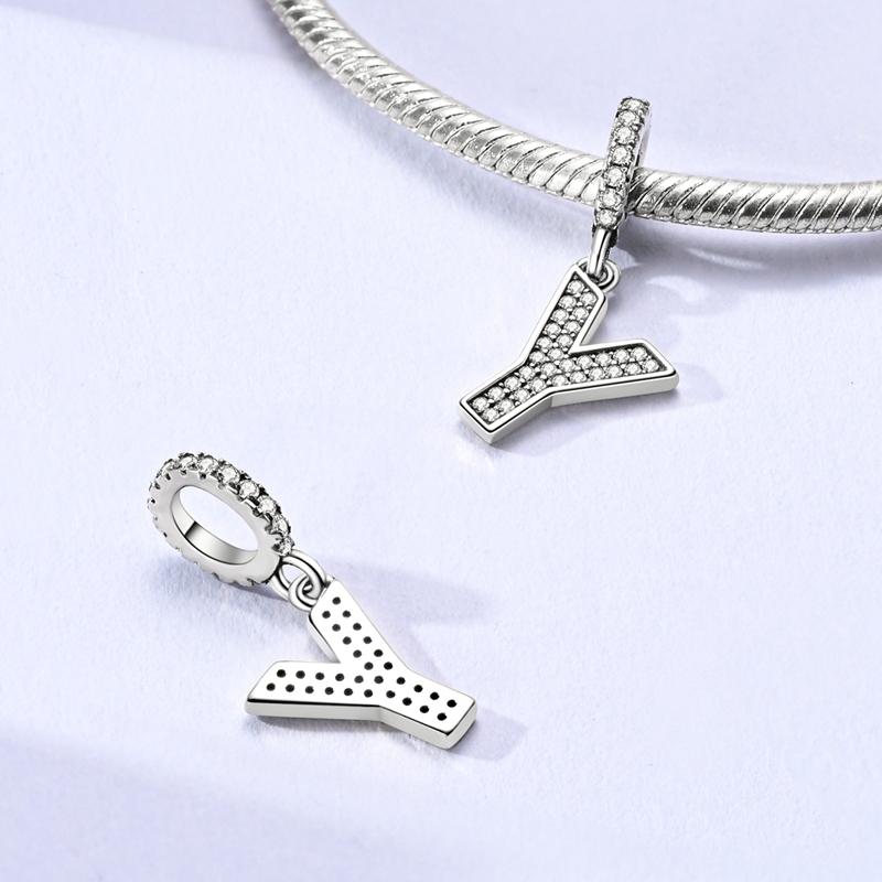 Copper Plated 26 Letters Alphabet Beads Pendant Fit Original Bangle Bracelets Charms Diy Jewelry Woman Gift