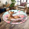 Baby Giraffe In Pink Floral Basket Print Round Rug, Living Room, Bedroom, Playroom Carpet, Non Slip Floor Mat, Gift