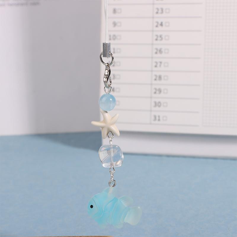 Y2K Blue Sea Fish Starfish Phone Charms Pendant Cute Bead Handmade Sweet Girl Keychain For Bag Camera Hanging