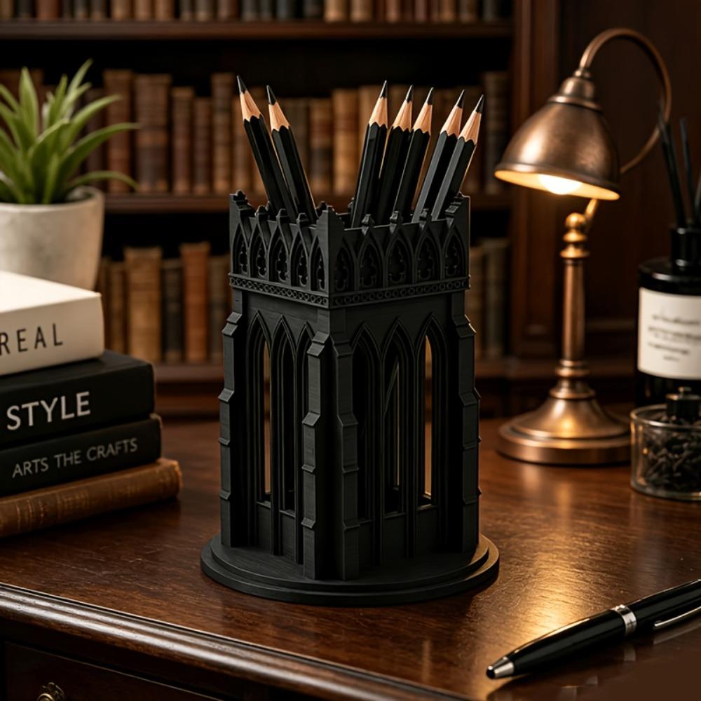 Vintage Gothic Church-Style Pen Holder Delicate Desktop Ornament Dressing Tables