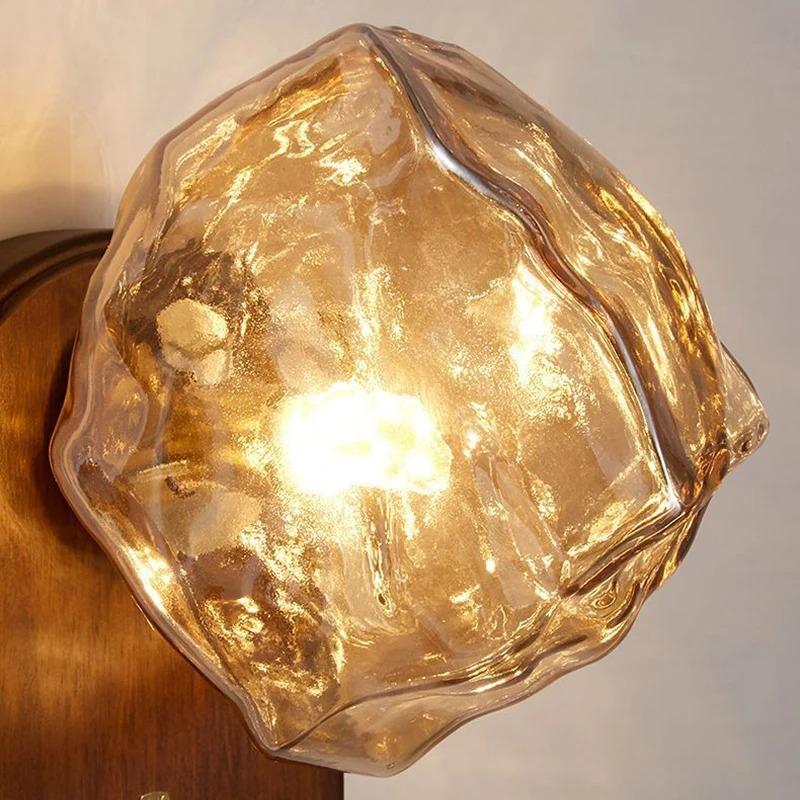 1PC New Wood Amber Gray Glass Wall Light Bulb Stairs Aisle Light Living Room Bedroom Bedside Walnut Color Light Fixtures