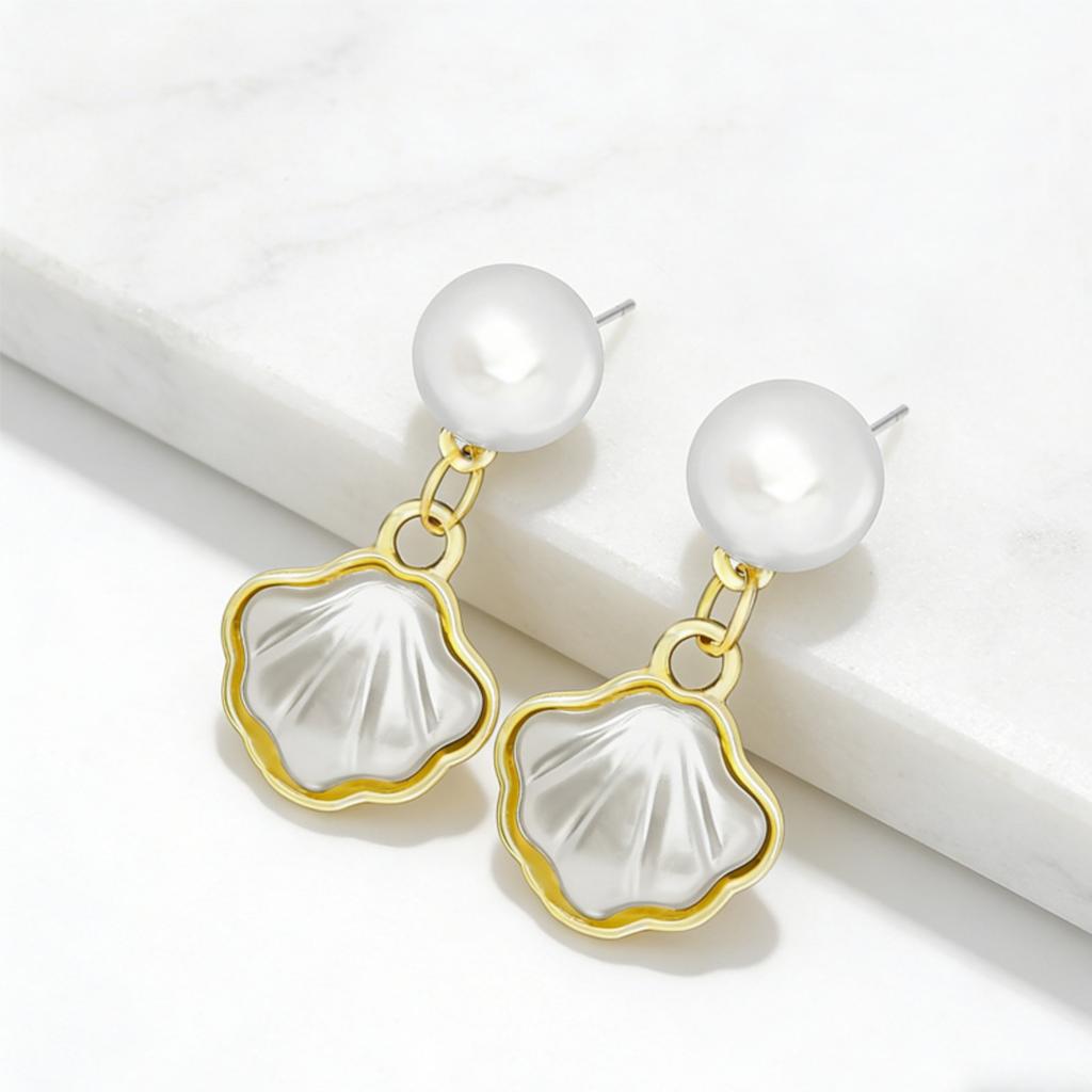 Shell Pearl Earrings for Women Unique Design Small Stud Earrings French Style Shell Pendant Dangle Earrings Lightweight