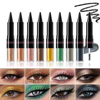 Julystar Pearl Fine Glitter Eyeshadow Liquid 2-in-1 Double Head Easy Color Cool Black Velvet Eyeliner Combination