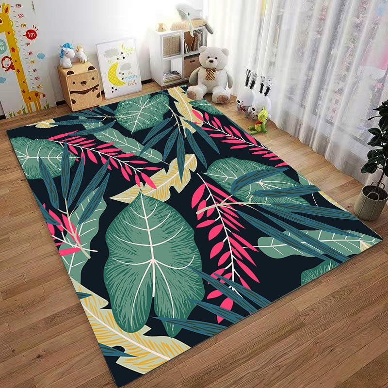 Modern Rug with Green Leaf Patterns Suitable for use as an anti-slip game mat for living room and bedroom sofas