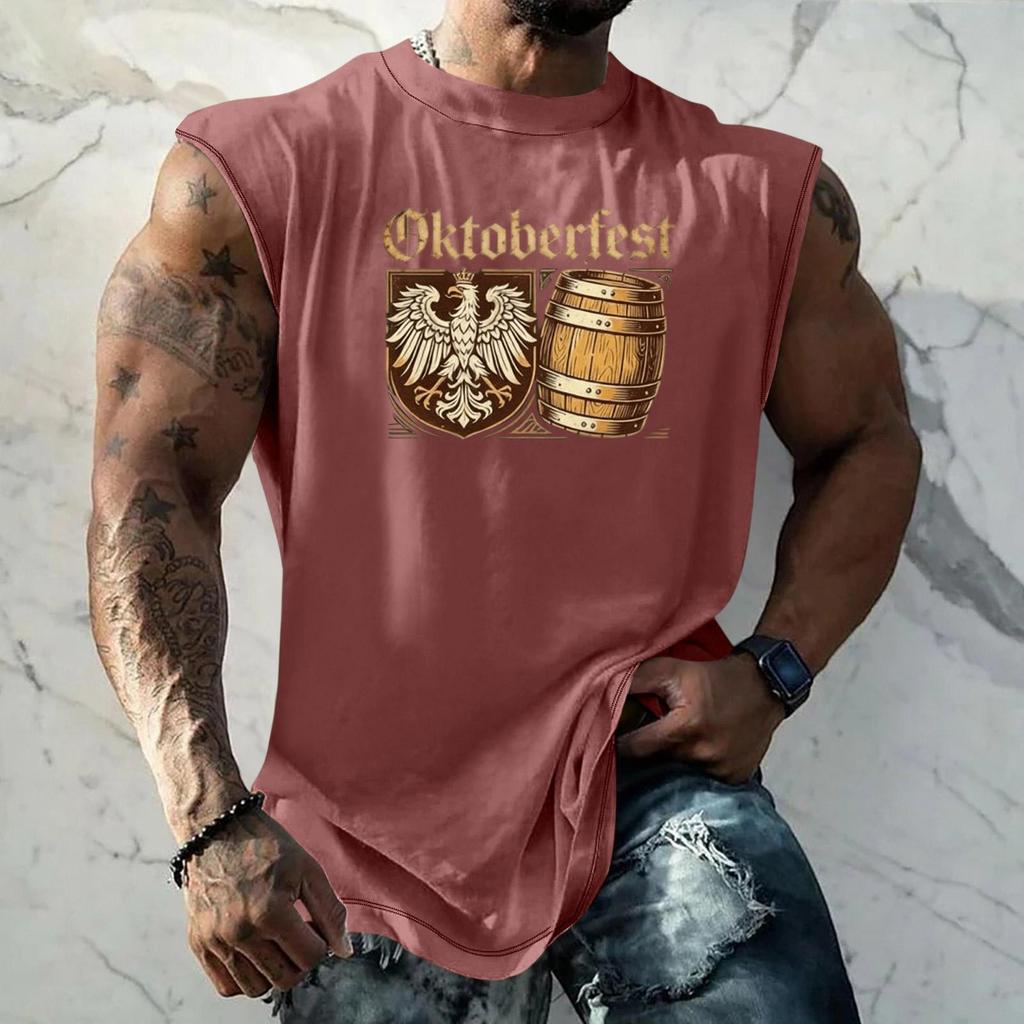 Men Sleeveless Tank Top Oktoberfest Graphic Print Loose Fit Muscle Shirt Casual Streetwear Summer Workout Vest