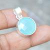 Rose Cut Aqua Chalcedony Gemstone 925 Sterling Silver Gift Pendant