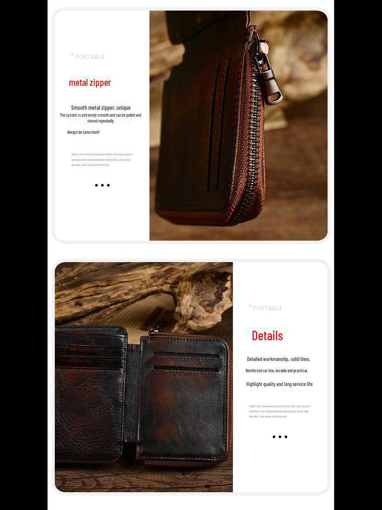 Portofel scurt retro pentru bărbați din piele naturală - stil european și american