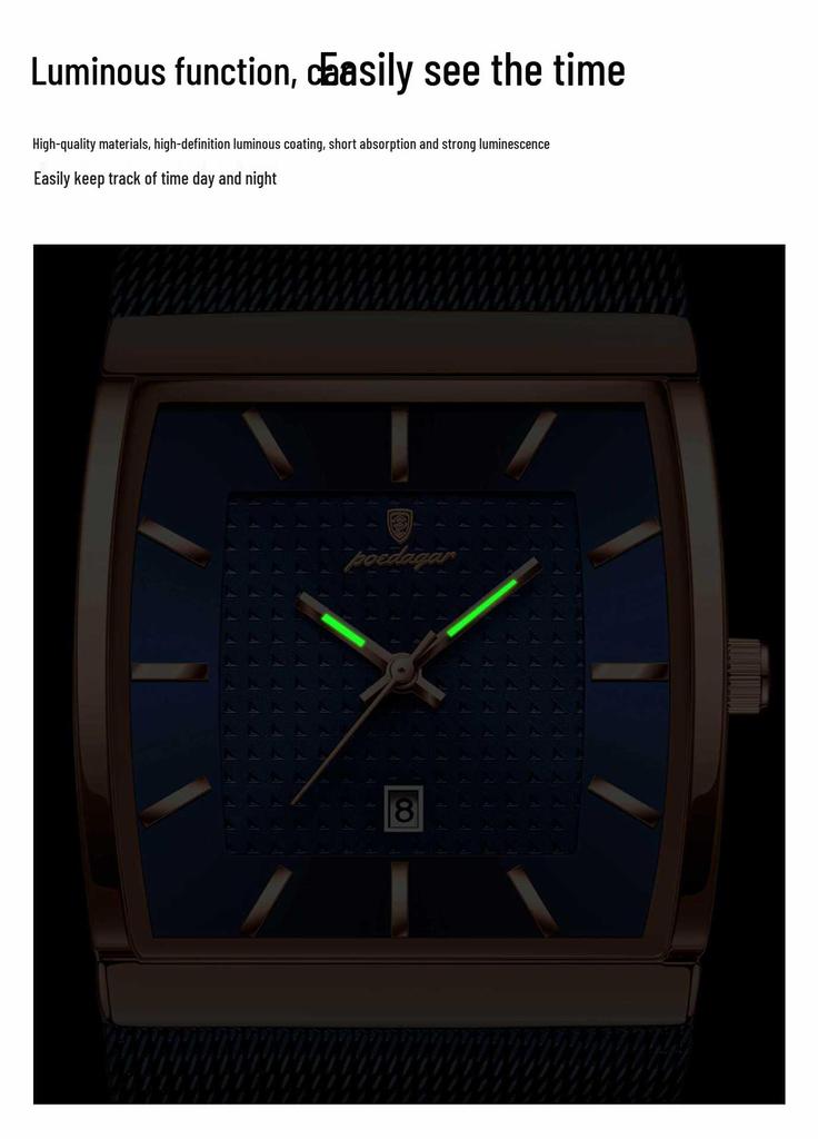 Swiss Men's Ultra-Thin Waterproof Quartz Watch with Calendar and Luminous Features