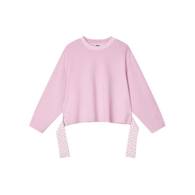Emerald Checkered Casual Crew Neck Sweatshirt Women Sweatshirt Romantic-Pink F11W414219F-PK