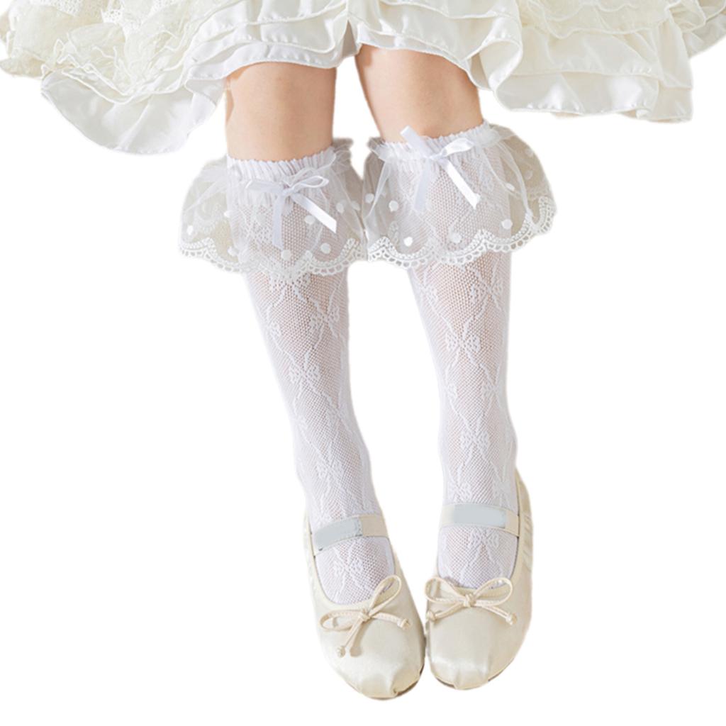 Stylish Sweet Bowknot Socks Lace Middle Calf Socks for Children Comfortable Stackable Hosiery for Various Occasion
