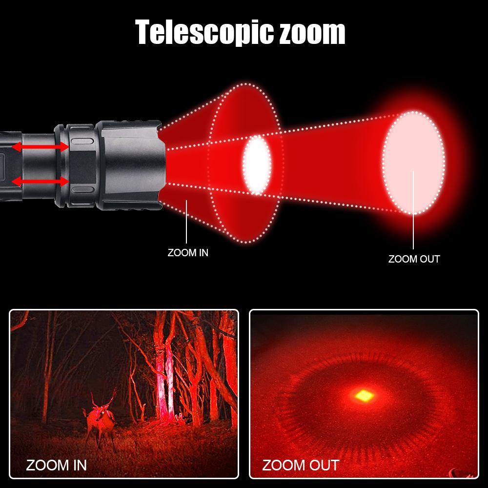 High Power Military Tactical Green Hunting Flashlight 10W 1800lumens 5 Lighting Modes LED Torch Zoomable Camping Hand Lamp
