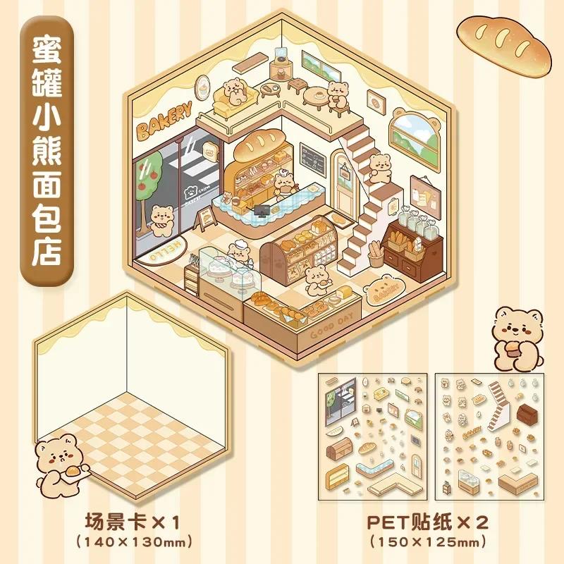 Kawaii 3D Landscaping Stickers Cartoon Miniature Scene Visual Stacking Three-dimensional Stickers Christmas Gift For Ren