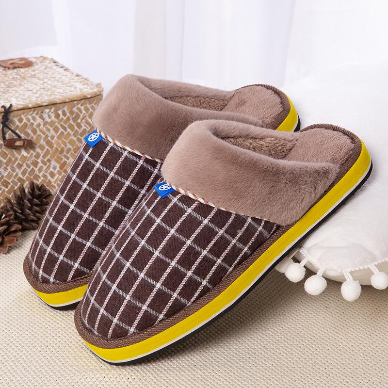 

Хлопковые тапочки ручной работы осень и зима женские домашние для ношения в помещении и на улице парные на толстой подошве мужские теплые и нескользящие пушистые тапочки male 46-47 is suitable for size 42-44 кофейный