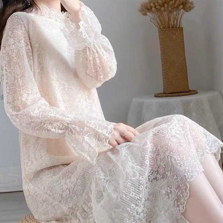 Sweet Slimming Lace Dress - Korean Style Casual Spring 2026
