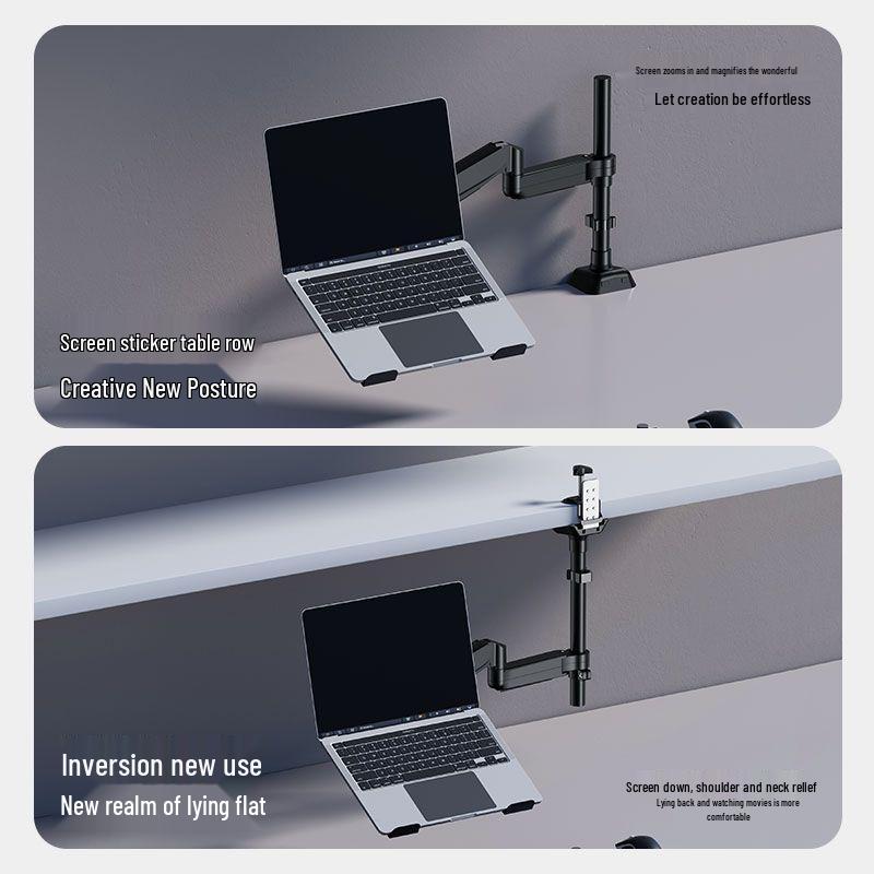 White Mechanical Arm Dual-Screen Laptop Stand: Liftable, Rotatable, and Suspended Cantilever Riser.