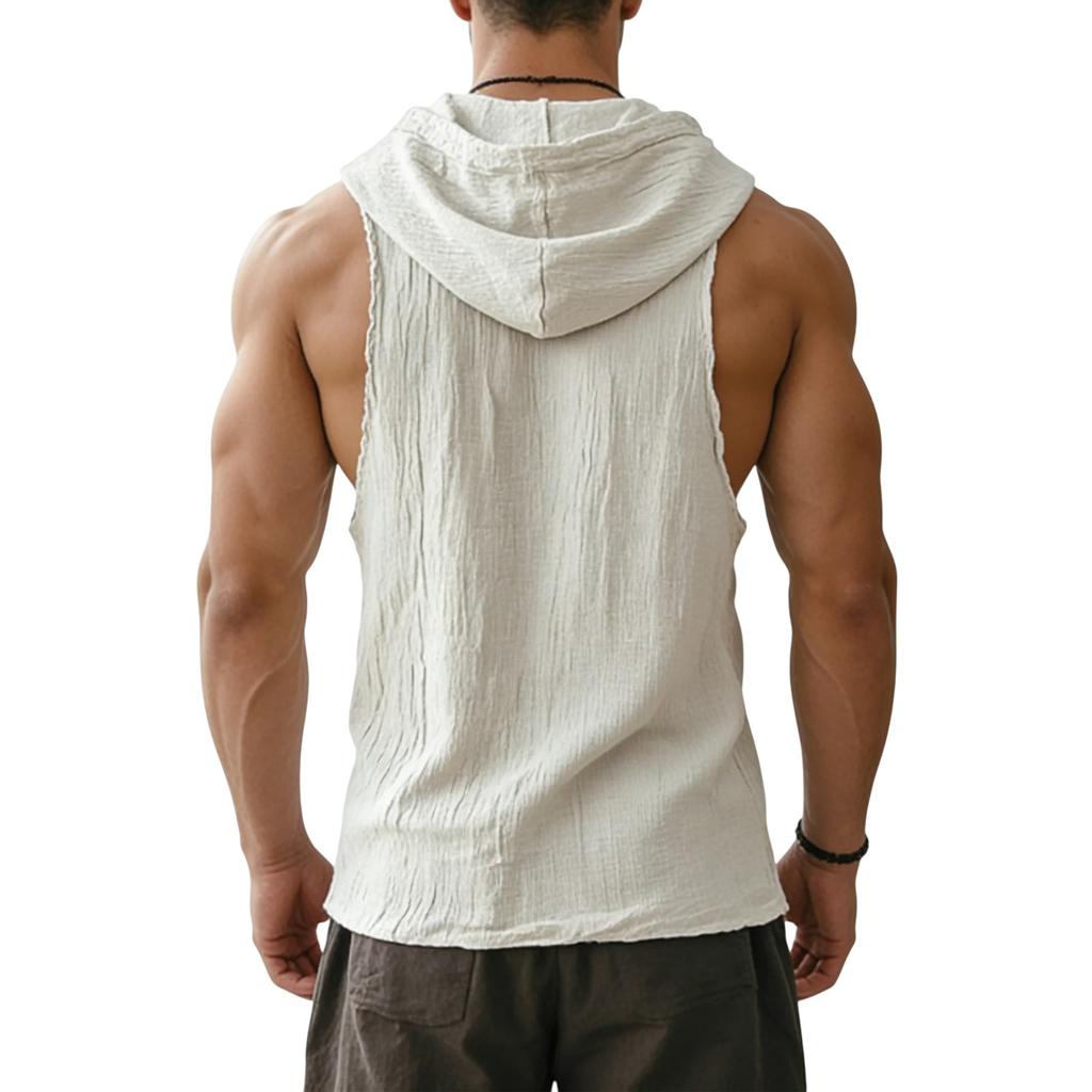 Men's Breathable Wrinkle Sleeveless Hooded Vest, Comfortable And Stylish