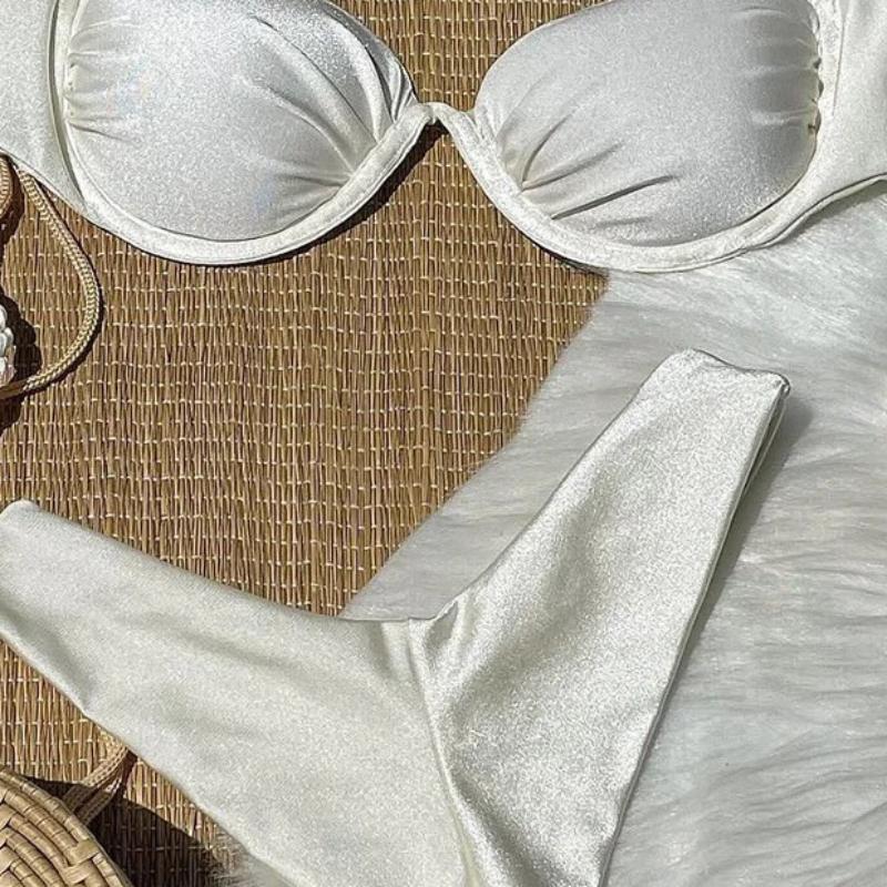Fashion Solid Wavy Low Waist Bikini Set Women Patchwork Aesthetic Sweet Swimsuit Hollow Out Two Pieces Sets Female Beach Party Suits