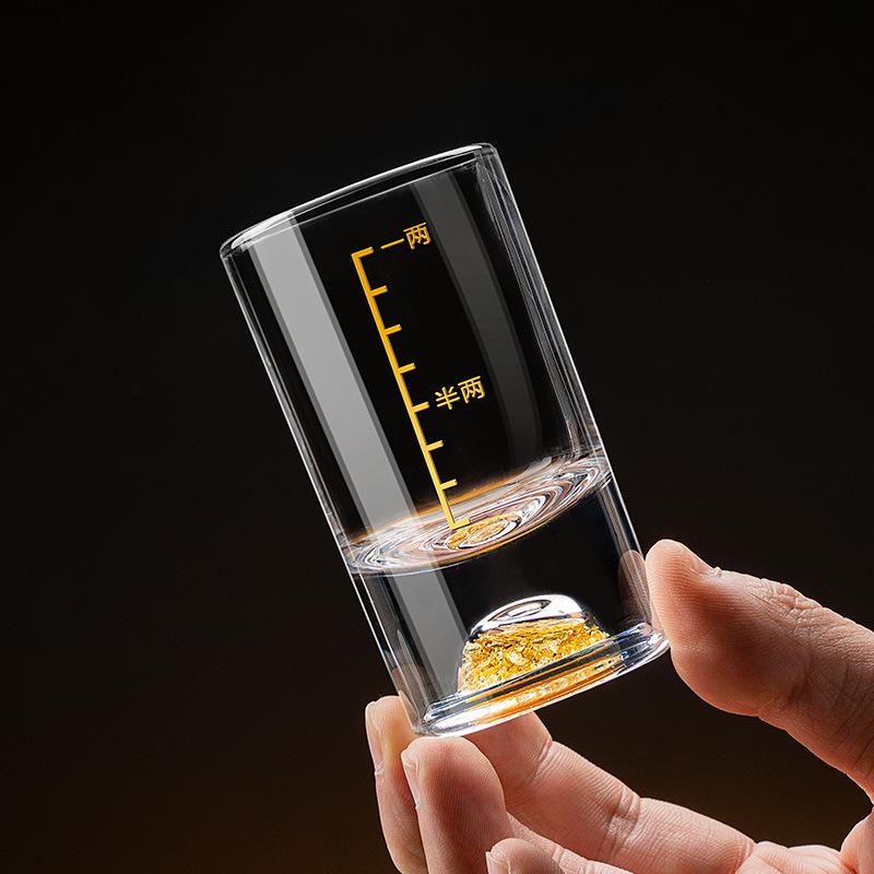50ml/100ml Luxury Gold Edge Wine Glass Gold Foil Liquor Goblet Spirit Cup with Scale Whiskey Cocktail Drinking Glasses Drinkware