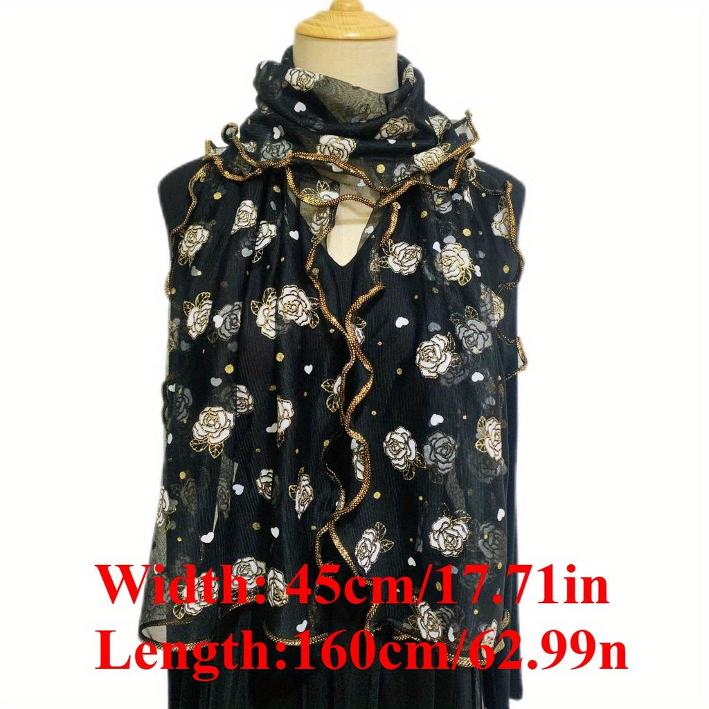 1PCS New Elegant Flower Embroidered Scarf - Breathable Windproof Shawl, Multi Functional Protection for Travel and Outdoor Use