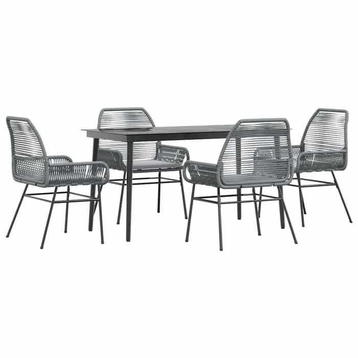 VidaXL Garden Dining Set Cushions 5 Pcs Grey Poly Rattan Glass, Outdoor Dining Set, Furniture of 3334480