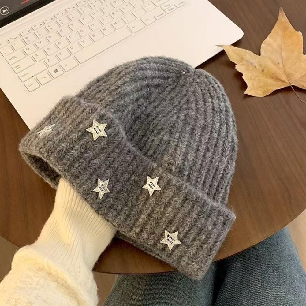 Five Pointed Star Ear Protecting Hat Thicken Women's Hat Fashion Beanies Cap  Autumn And Winter