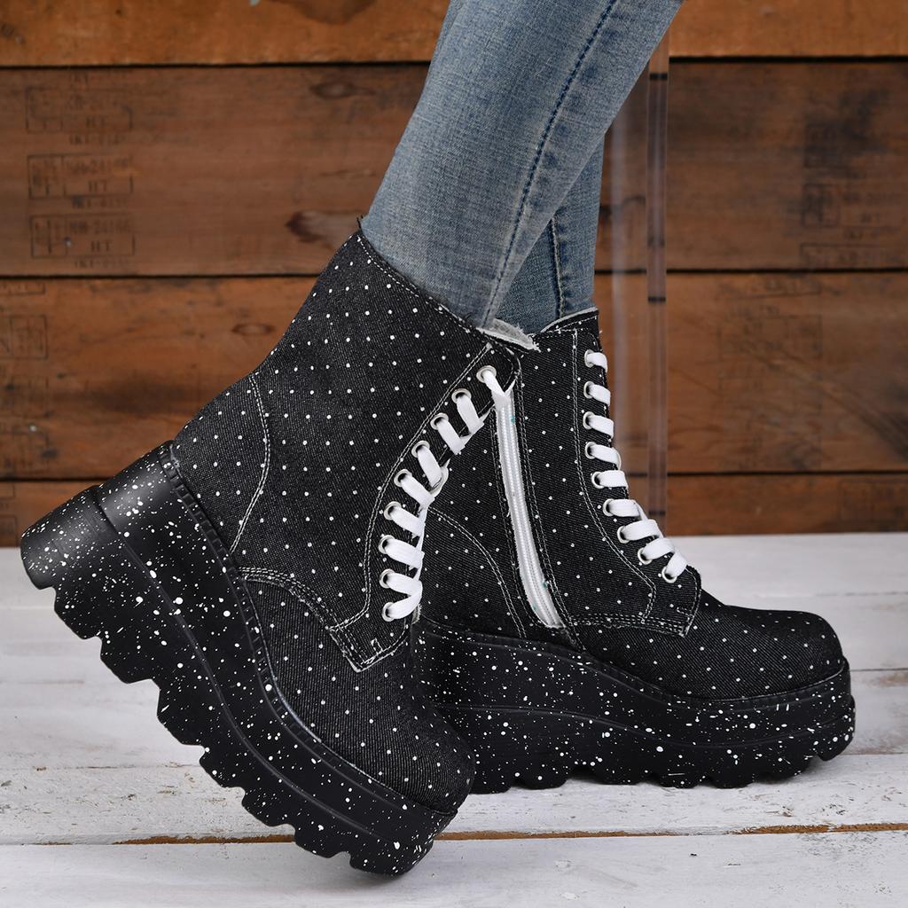 European Station Martin Boots Women's Spring New Canvas Platform Short Boots Low Boots Women's Large Size Women's Boots