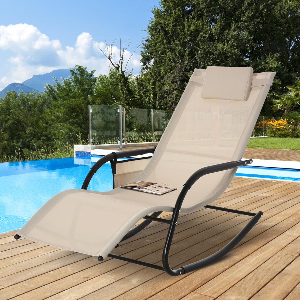 Rocking Chair Swing Chair Garden Chair Rocking Lounger Metal Mesh Beige 150 X 62 X 88 Cm